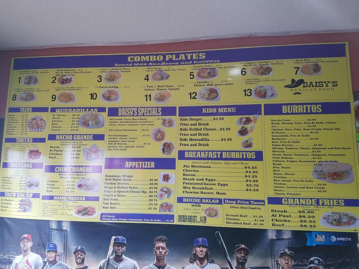 Menu Daisy's Mexican Burritos #1-10
