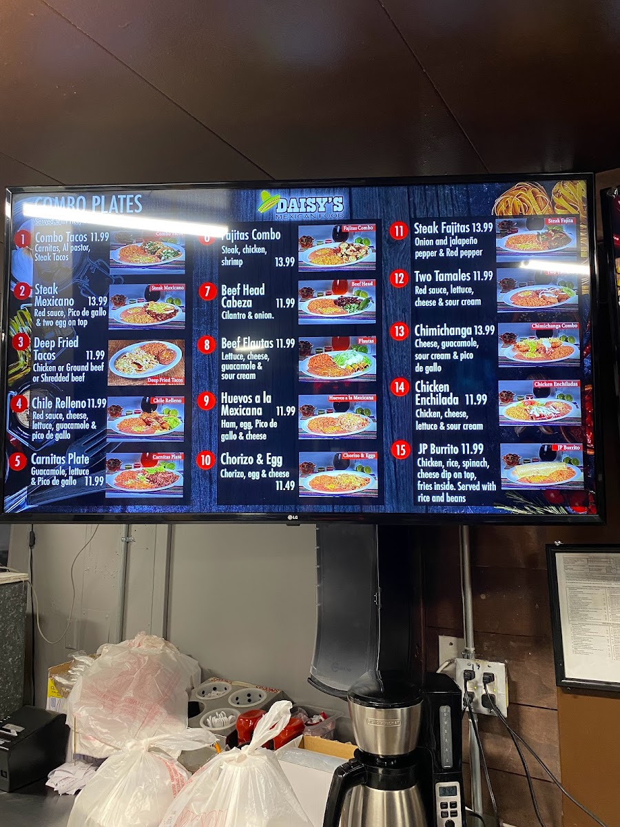 Menu Daisy's Mexican Burritos #1-3