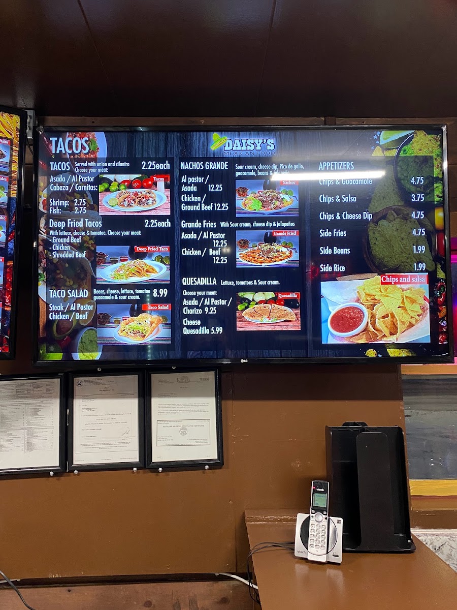 Menu Daisy's Mexican Burritos #1-5