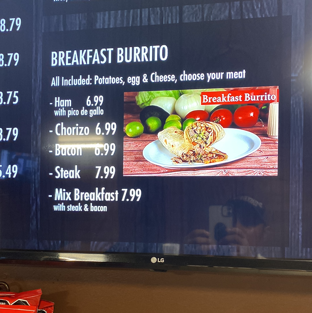 Menu Daisy's Mexican Burritos #1-6